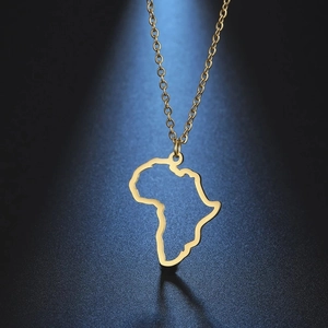 Minimalist gold hollow Africa map pendant necklace with stainless steel cross chain