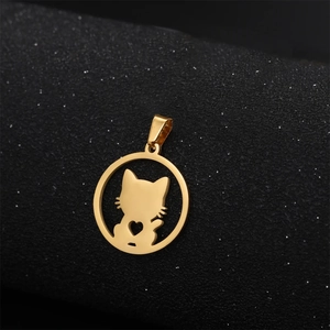 18K gold-plated stainless steel hollow cat pendant with heart silhouette on black background