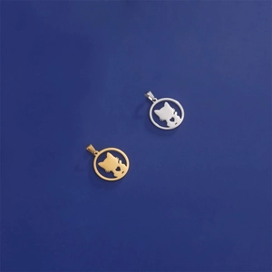 18K gold plated stainless steel hollow cat and heart round pendants in gold and silver