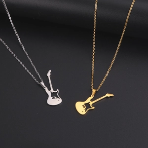 Collana con Ciondolo a Chitarra Elettrica in Acciaio Inossidabile per Donna Uomo Punk Rock Strumento Musicale Gioiello Regalo