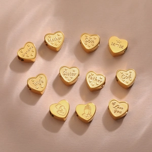 18K gold plated heart charms with engraved family titles like Mother and Sister