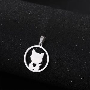Minimalist Stainless Steel Hollow Cat Silhouette Heart Pendant For Women Animal Pet Charm DIY Jewelry Making Accessory