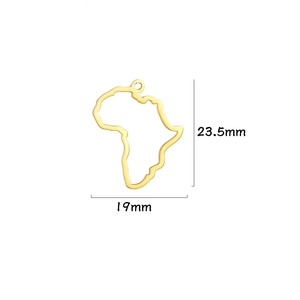 Gold hollow Africa map pendant in stainless steel, dimensions 23.5mm by 19mm for DIY jewelry