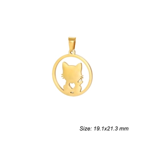 18K gold plated stainless steel hollow heart cat pendant measuring 19.1x21.3 mm