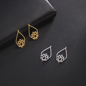 Stainless Steel Rhinestone Lotus Hollow Out Teardrop Pendant DIY Jewelry Making Connector For Necklace Earring Accessory