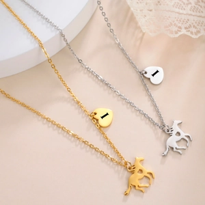 Polished horse pendant necklaces in gold and silver finish with heart charm