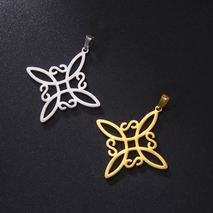 Stainless Steel Witch's Knot Pendant Celtic Knot Wiccan Cross Hollow Out Jewelry Making DIY Necklace Accessory Vintage Geometric Style Pendant For Women Men