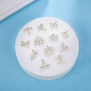 Ensemble de 12 pendentifs constellations du zodiaque en acier poli sur plateau rond
