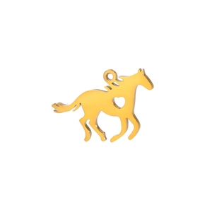 Minimalist stainless steel horse pendant with heart cutout in gold finish for jewelry