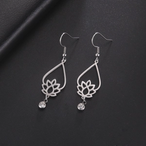 Elegant lotus flower drop earrings with hollow metal design and sparkling zircon stone