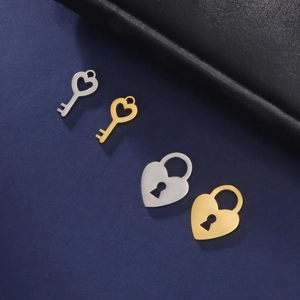 Dijes Colgantes de Candado Y Llave en Forma de Corazón de Acero Inoxidable para Fabricación de Joyas de Bricolaje Oro Plata