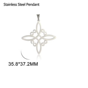 35.8mm Silver stainless steel Celtic witch knot pendant with hollow geometric star design