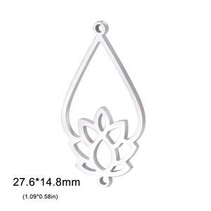 Silver stainless steel lotus flower teardrop pendant for DIY jewelry making 27.6x14.8mm