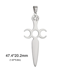 Pendente a spada con pentagramma in acciaio inox punk vintage e dea della luna