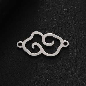 Auspicious cloud stainless steel connector pendant with dual holes and hollow design