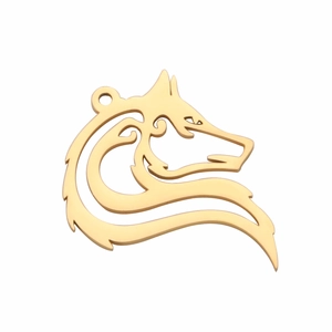 Holle wolfskop hanger van goudkleurig roestvrij staal met ring voor DIY-sieraden maken