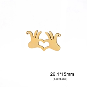 Golden heart hands charm in stainless steel for DIY jewelry making, 26.1x15mm size