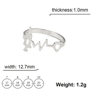 Titanium steel ring with heartbeat and syringe design including a detailed size chart
