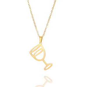 Collar minimalista con colgante de copa de vino en acero inoxidable dorado