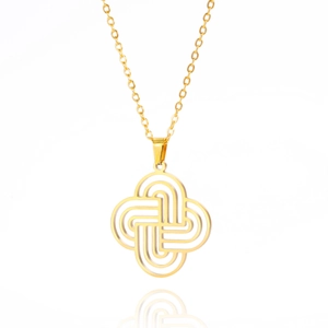 Gold Celtic knot pendant necklace in stainless steel with elegant geometric design