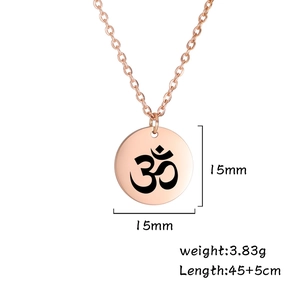 Collier pendentif symbole Om en acier inoxydable or rose avec disque 15mm et chaîne réglable
