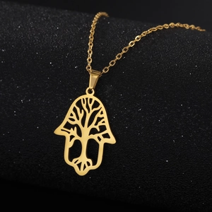 Hamsa Hand Tree Of Life Pendant Necklace For Women Men Hollowed Out Stainless Steel Lucky Protection Jewelry Gold Silver