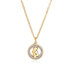 Collana Con Ciondolo Vergine Maria Acciaio Inossidabile Strass Tondo Cavo Immagine Di Preghiera Placcata Oro Gioielli Per Donna