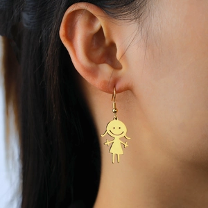 Chic gold-plated cartoon girl dangle earring with creative face design for women