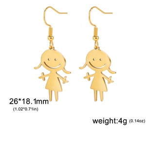 Golden stainless steel earrings with cute cartoon girl smile pendants for women