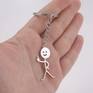 Funny middle finger stick man keychain in silver stainless steel for couples