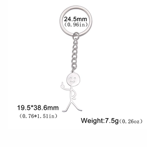 Funny stainless steel stickman middle finger keychain with smiley face and 24mm key ring