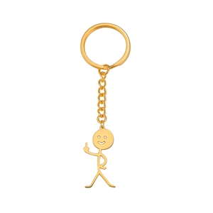 Funny golden middle finger stickman keychain made of durable stainless steel with polished finish