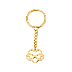 Polished gold keychain featuring heart and infinity symbol charm with a sturdy link chain