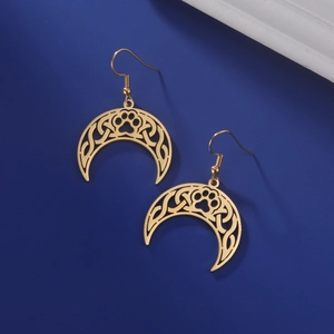 Crescent Moon Paw Print Hollow Out Stainless Steel Earrings Vintage Celtic Knot Drop Earrings For Women Fashion Jewelry