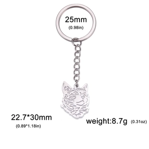Minimalist stainless steel hollow cat head pendant keychain with silver metallic finish