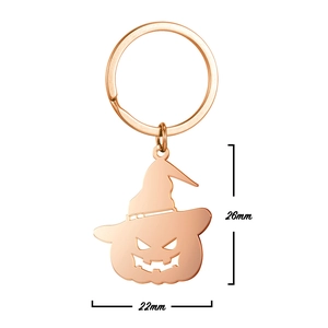 Rose gold pumpkin with witch hat metal keychain, Halloween gift pendant 26mm by 22mm