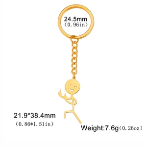 Funny gold stickman keychain with middle finger gesture and dimensions 21.9x38.4mm