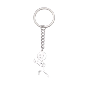 Funny middle finger stick figure keychain made of polished silver stainless steel