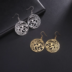 Stainless Steel Eye Of Horus Celtic Knot Drop Earrings 18K Gold Plated Hollow Out Egyptian Vintage Dangle Earrings Women Jewelry