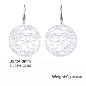 Silver stainless steel Eye of Horus earrings with measurements 32x34.8mm and 9g weight
