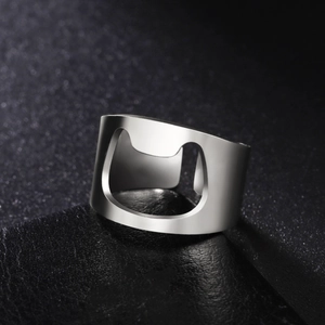 Polished stainless steel bottle opener ring for men featuring a creative functional design