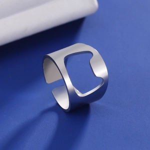 Adjustable hollow cat ear stainless steel ring in silver finish for men and women