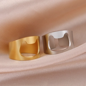 Creative stainless steel cat-ear bottle opener ring in gold and silver finish