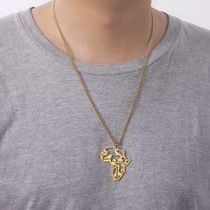Hip hop gold stainless steel Africa map pendant necklace with wild animal silhouettes