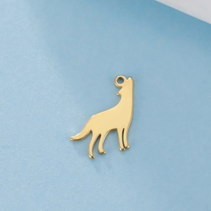 Colgante de lobo en acero inoxidable dorado pulido con aro para creación de joyería DIY