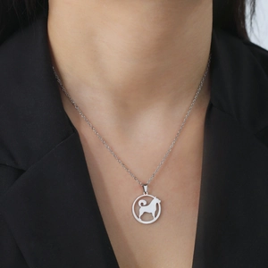 Minimalist silver dog pendant necklace with cutout puppy silhouette for women