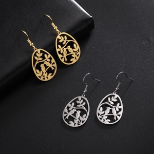 Boucles d'oreilles pendantes oiseaux et feuilles évidées en acier inoxydable or et argent