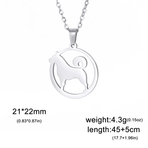 Polished stainless steel dog silhouette ring necklace with adjustable link chain