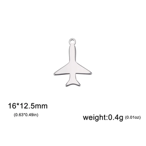 Colgante de avión en acero inoxidable pulido para joyería DIY tamaño 16x12,5 mm