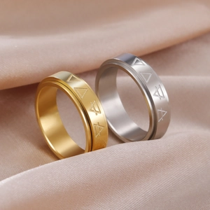Stainless Steel Spinner Ring Minimalist Rotating Band With Triangle Four Elements Pattern For Men Women Unisex Jewelry